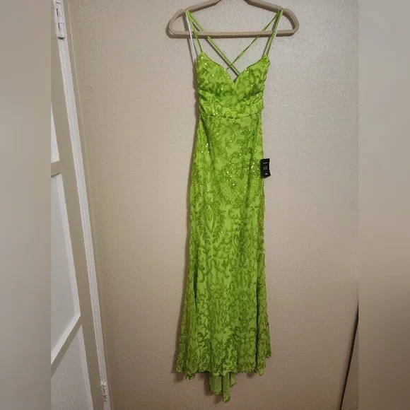 Lulus Limitless Glamour Lime Green Sequin Lace-Up Maxi Dress S Wedding Prom - Picture 7 of 12